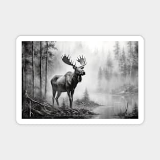 Moose Animal Discovery Wild Nature Ink Sketch Style Magnet