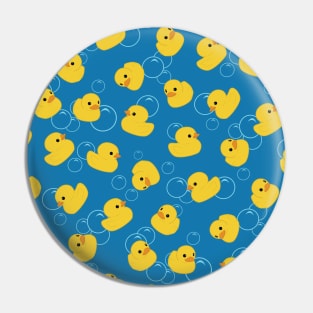 Yellow toy duck with bubbles pattern Pin