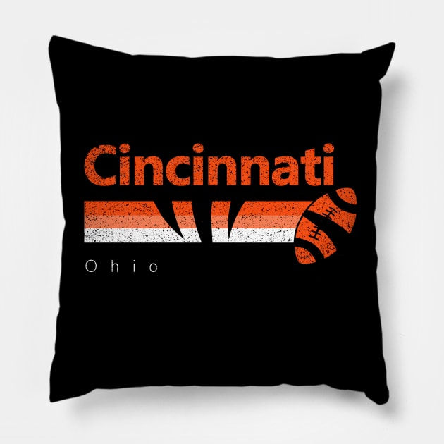 Cincinnati Vintage Football Retro Ohio Sports Bengal Game Day Pillow by cytoplastmaximume