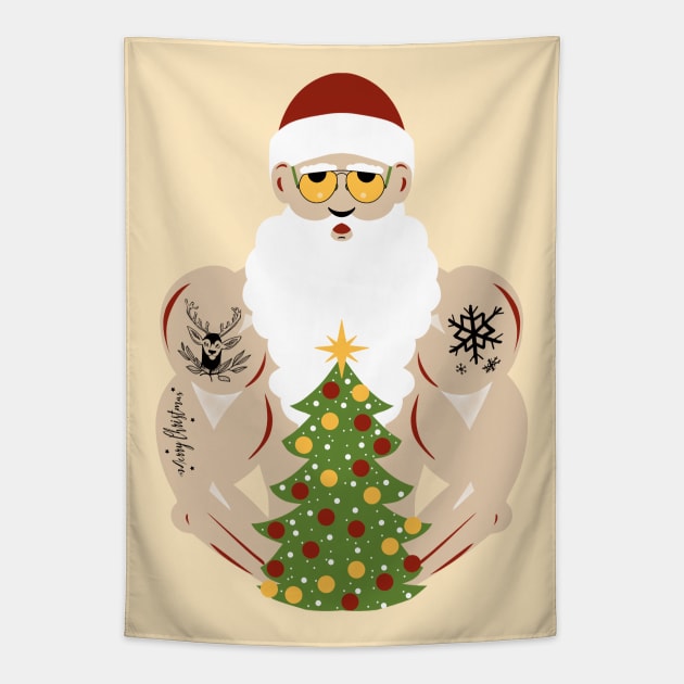 Père Noël musclé et tatoué Tapestry by Mimie20