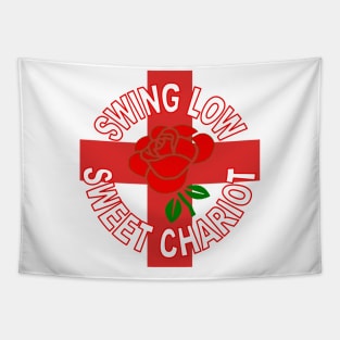 Red Rose Over A Red Cross And Sweet Chariot Quote Tapestry