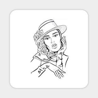 Fashion illustration Girl Flower Hat Magnet