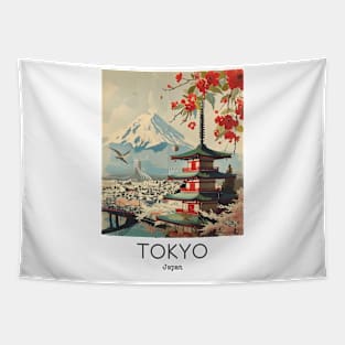 A Vintage Travel Illustration of Tokyo - Japan Tapestry