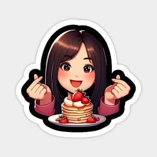 Girl Strawberry Pancakes Korean Finger Heart Magnet