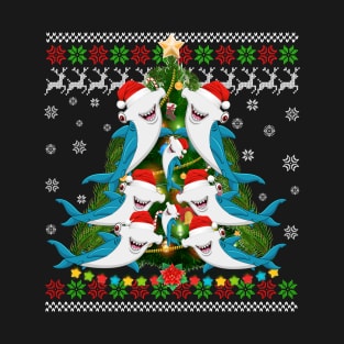 Hammerhead Shark Xmas Lighting Tree Shark Ugly Christmas T-Shirt