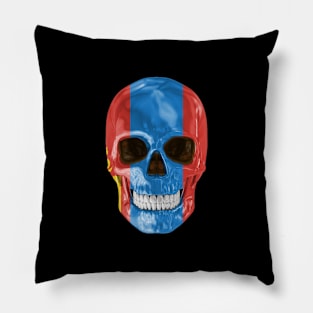 Mongolia Flag Skull - Gift for Mongolian With Roots From Mongolia Pillow