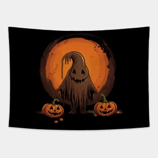 Ghost with Pumpkin and Full Moon Tapestry