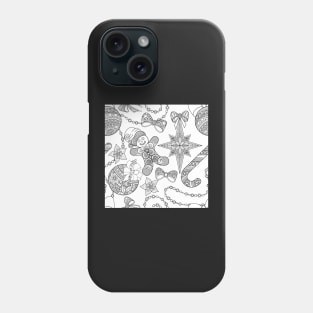 Monochrome Merry Christmas Pattern, New Year Illustration Phone Case