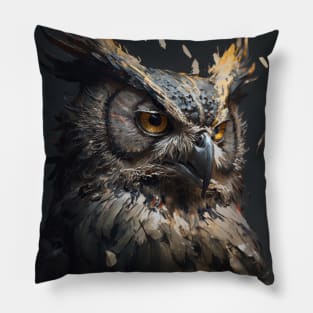 Owl Portrait Animal Nature Wildlife Dark Painting Wild Spirit Bird Pillow