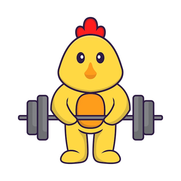 Cute chicken lifts the barbell. by kolega