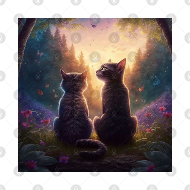 Adorable Two Cats Looking At Sunset Extremely Intricate by Zachariya420