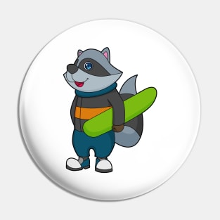 Racoon as Snowboarder with Snowboard Pin