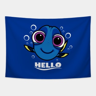 Cute Kawaii Sea Creature Fish Cartoon Underwater Movie Quote Tapestry