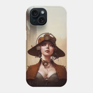 Steampunk Woman Walking in the City Phone Case