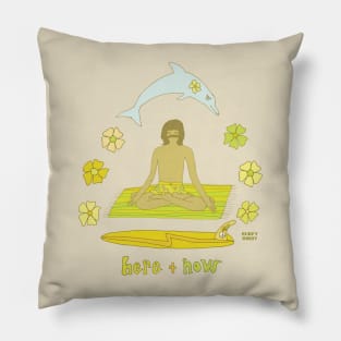 surf meditation here and now gerry lopez // retro surf art by surfy birdy Pillow