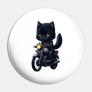 Biker Cute Black Cat Riding Motorcycle Pin