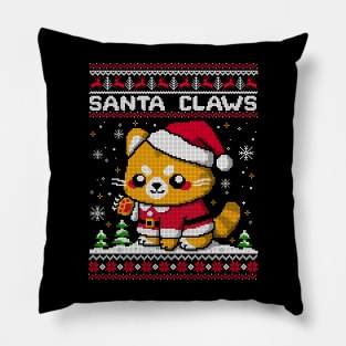 Santa claws cat ugly christmas sweater Pillow