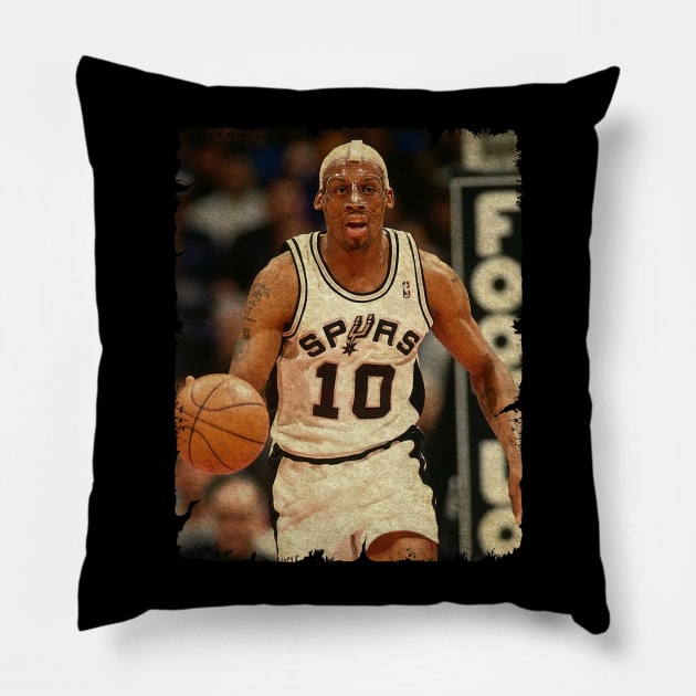 Dennis Rodman in San Antonio Spurs Pillow by Wendyshopart