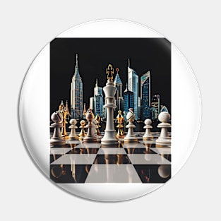 Cityscape Gambit: Skyline Chess Match Tee gift Pin