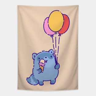 Raccoon with ice cream and air balloons Tapestry