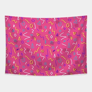 Fun 1980s Memphis Style Shapes on Pink Pattern Tapestry