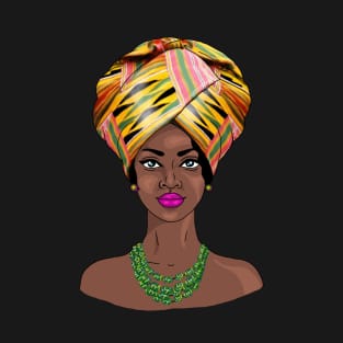 African Melanin Woman in Kente Headgear T-Shirt