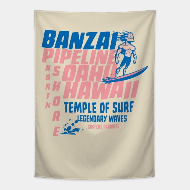 Banzai Pipeline Oahu, Hawaii Surfing Tapestry by Alexander Luminova