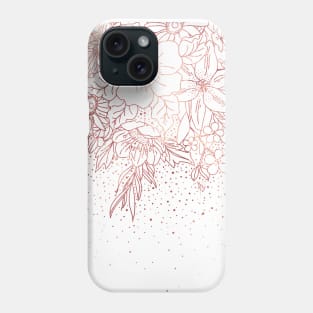 Rose gold hand drawn floral doodles and confetti design Phone Case