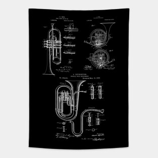 Brass Musical Instruments Patent Blueprints Tapestry