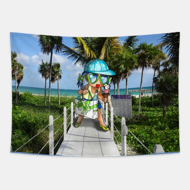 cute girl on a cuban beach Tapestry by cuisinecat