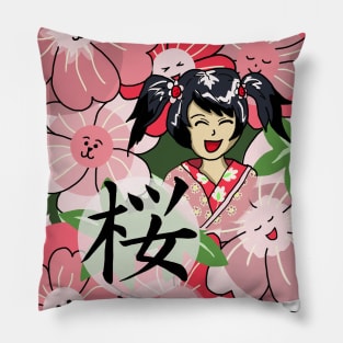 Happy Sakura Japanese Cherry Blossoms Pillow