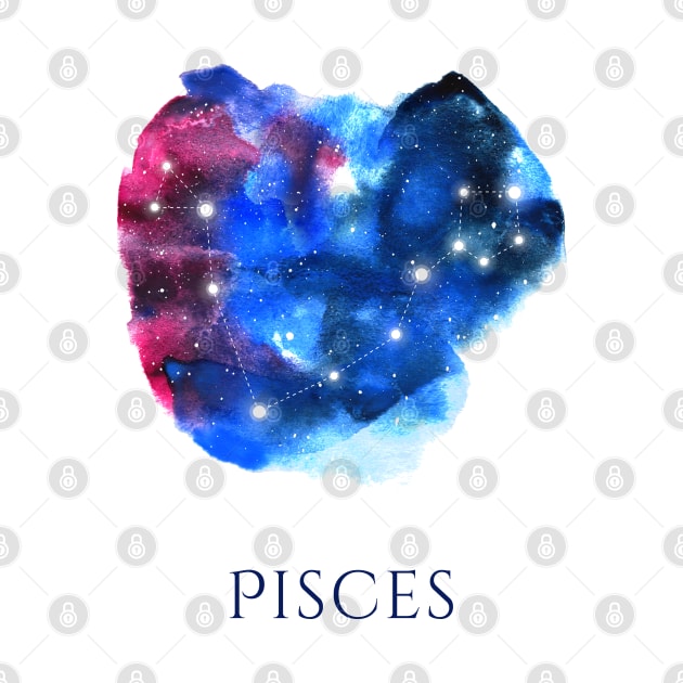 Pisces Zodiac Sign - Watercolor Star Constellation by marufemia