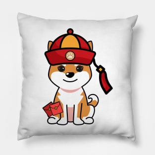 Funny orange dog celebrates lunar new year Pillow