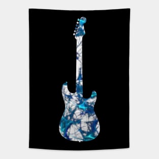 Blue Flame Guitar Silhouette on White Tapestry