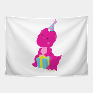 Birthday Dinosaur, Pink Dinosaur, Party Hat, Gifts Tapestry