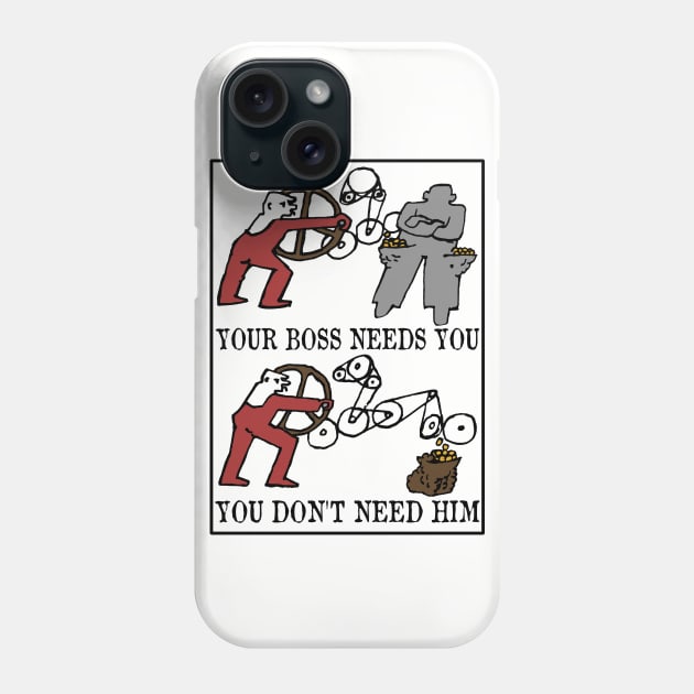 Your Boss Needs You, You Don't Need Him - Labor Union, Socialist, Leftist, Protest, Propaganda Phone Case by SpaceDogLaika