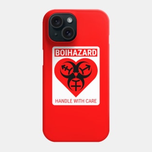 "BOI HAZARD/handle with care" Heart - Label Style - Red Phone Case