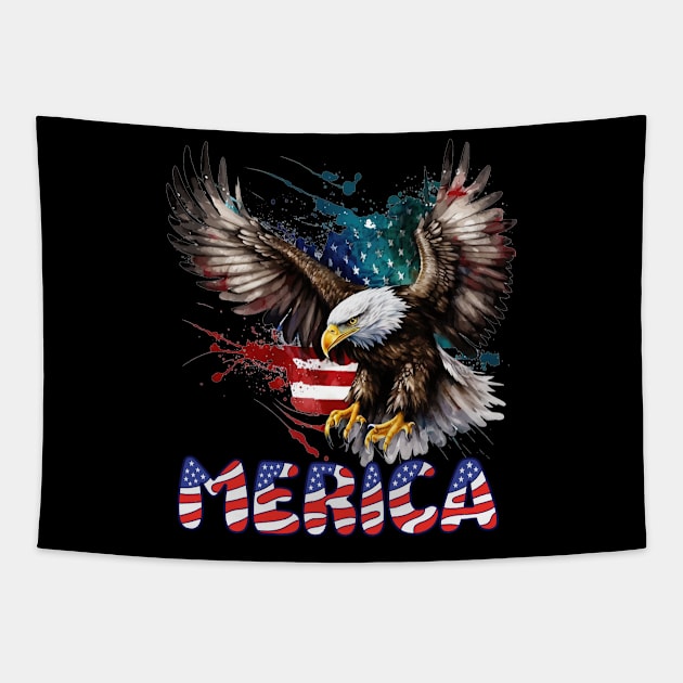 4th Of July Merica Patriotic USA Flag Bald Eagle Tapestry by nickymax915