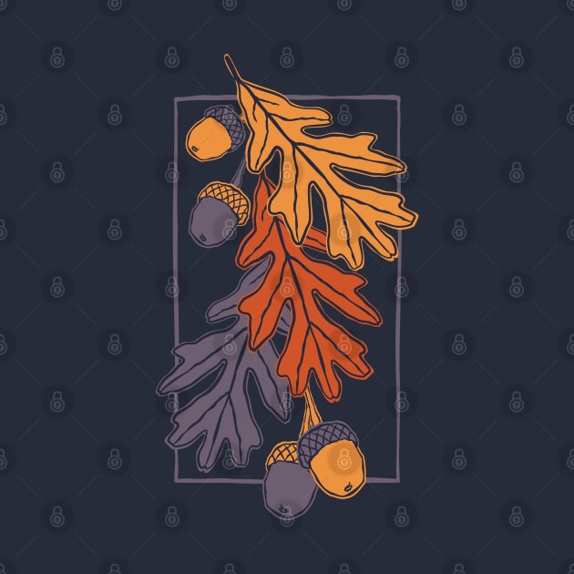 Autumn oak leaves and acorns pattern (dark bakground) by lents