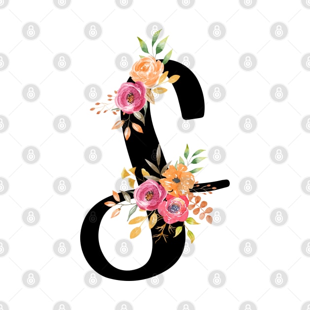 Letter S With Watercolor Floral Wreath by NatureGlow