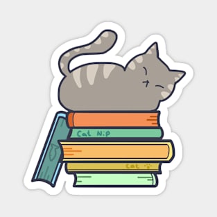 cute sleepy cat in books Magnet