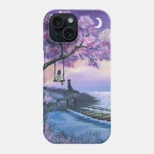 fantasy dreamy clouds moon cherry blossom art Phone Case