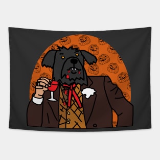 Vampire Dog Drinking Wine Halloween Horror Portrait Tapestry