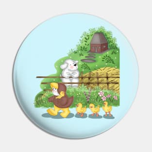 Cat leads cute little ducks Pin