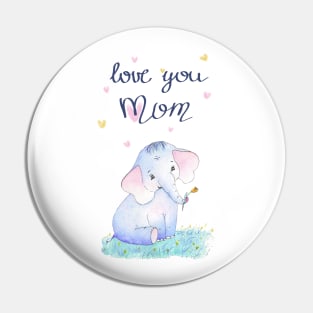 Love you Mom - Little Elephant with yellow tulip Pin