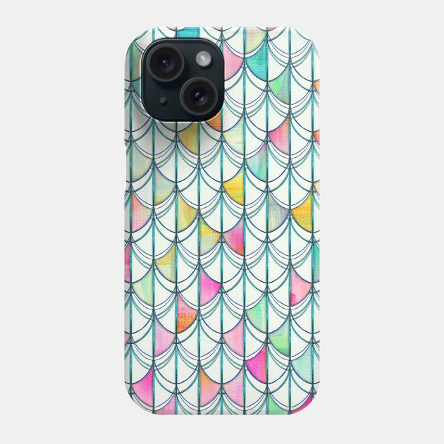 Pencil & Paint Fish Scale Cutout Pattern - white, teal, yellow & pink Phone Case by micklyn