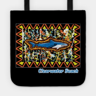 Clearwater Beach Florida Distressed Tribal Island Pattern and Shark Tote