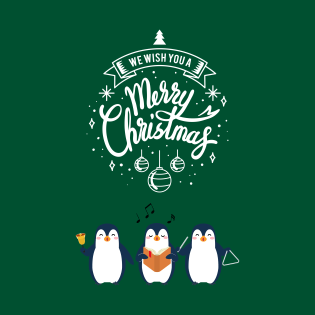 Christmas Penguins Caroling - Light Text by Whiskers and Wings