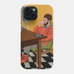 Hipster can't stop drinking coffee Phone Case