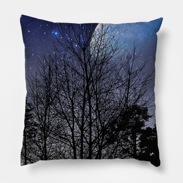 Pine trees under full moon Pillow by JB's Design Store